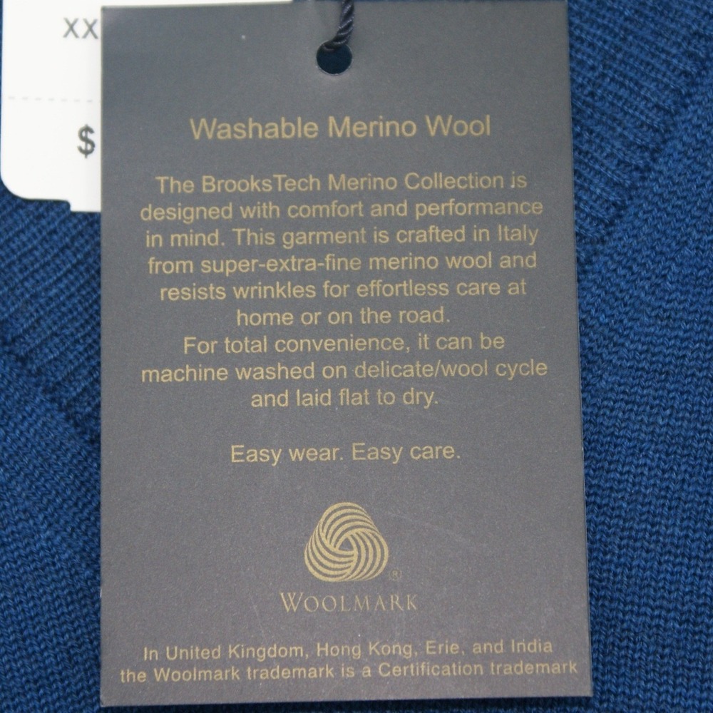 Brooks Brothers BrooksTech Merino V-Neck Sweater XXL Blue Washable Wool Italy - Picture 8 of 9